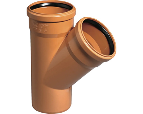 KG Abzweigung 45° DN 250/250 mm Abzweigrohr aus Kunststoff mit drei Öffnungen zum Verbinden von Rohren
