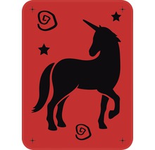 Grafik eines Einhorns mit Sternen und Spiralen