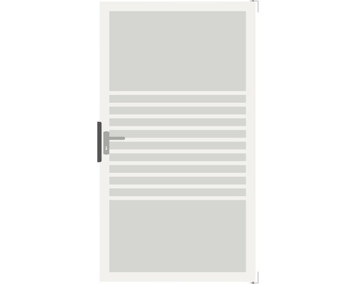 Einzeltor GroJa Belfort links ohne Pfosten Rahmen silber 100 x 180 cm Streifen Tür mit Griff und horizontalen Elementen