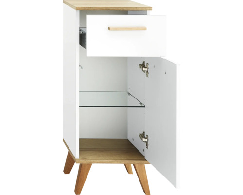 Nachttisch mit Schublade, Tür und Glasboden