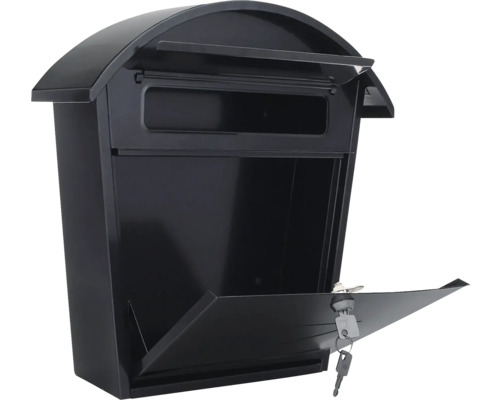 Geöffneter Briefkasten mit Schloss und Schlüssel