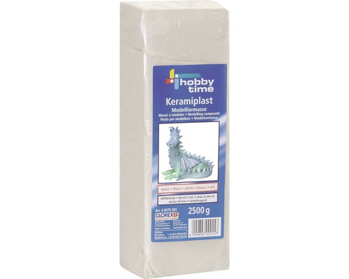 Keramiplast Modelliermasse gebrauchsfertig lufthärtend hohe Standfestigkeit weiß 1 kg Hobby Time Keramiplast Modelliermasse, 2500 Gramm