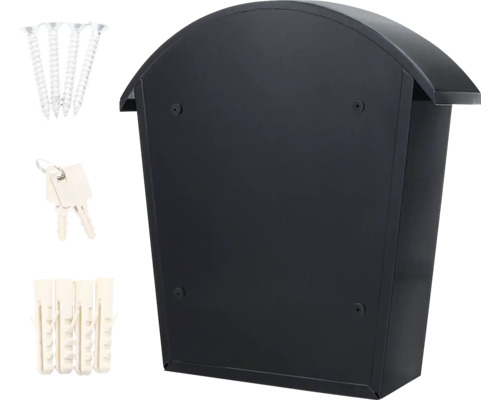 Briefkasten aus Metall mit Montagematerial und Schlüsseln