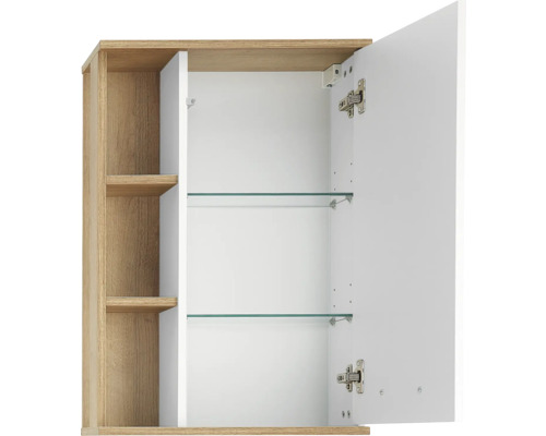 Offener Spiegelschrank mit Einlegeböden aus Glas