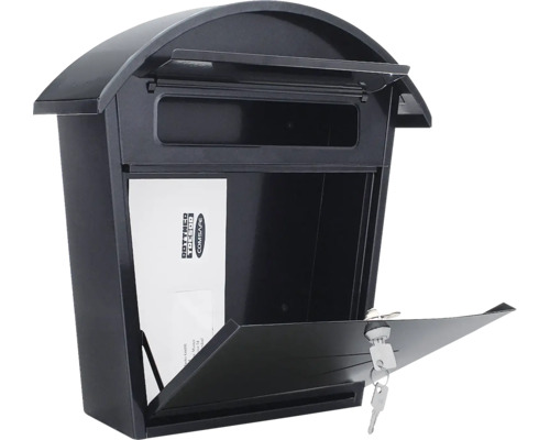 Geöffneter Briefkasten mit Brief und Schlüssel