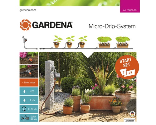 Bewässerungsset GARDENA Micro-Drip Start Set Pflanztöpfe Gr. M automatic (für 7 Pflanztöpfe oder 3 Pflanztröge) Gardena Micro-Drip-System Start Set zur Bewässerung von Pflanzen im Garten.
