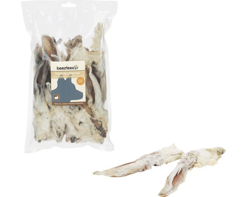 Hundesnack beeztees Kaninchenohren mit Haaren 200 g Beutel mit getrockneten Kaninchenohren mit Fell für Hunde