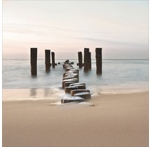 Pfostenreihe im Wasser am Strand