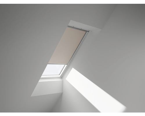 VELUX Verdunkelungsrollo uni sandbeige elektrisch Rahmen aluminium DML C02 4556S