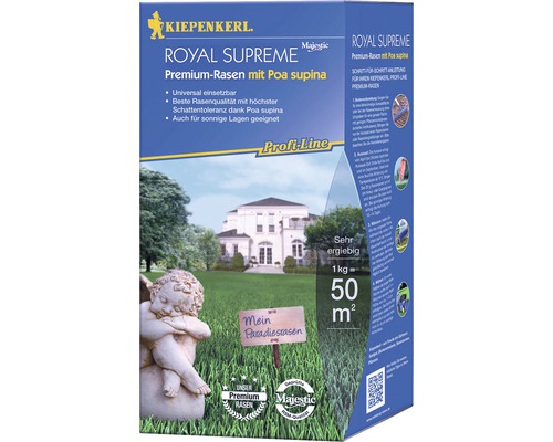 Rasensamen P.L. Royal Supreme Premium-Rasen 1 kg / 50 m² Kiepenkerl Royal Supreme Premiumrasen Verpackung mit Informationen zu Produkteigenschaften und Anwendungsbereich