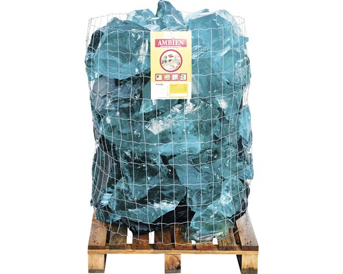 Dekorglasbrocken in einem Gitter auf einer Palette