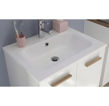 Waschbeckenunterschrank mit weißem Becken, Armatur und Ablagefläche