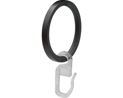 Vorhangring flach mit Haken und Gleiteinlage für Rivoli anthrazit Ø 20 mm 10 Stk. Gardinenring mit Faltenlegehaken zur Gardinenbefestigung