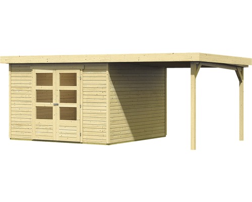 Holzgartenhaus mit Anbau und Doppeltür