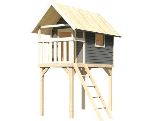 Holzspielhaus auf Stelzen mit Leiter