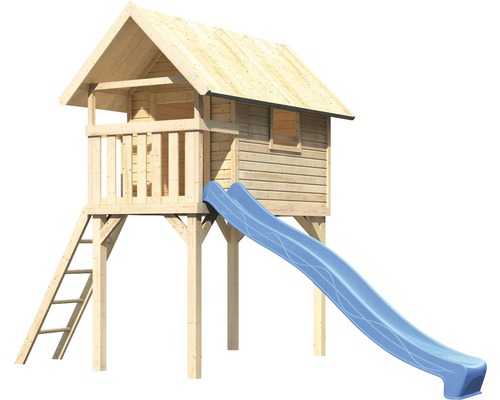 Spielhaus aus Holz mit Rutsche und Leiter für den Garten