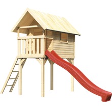 Spielhaus aus Holz mit Rutsche und Leiter