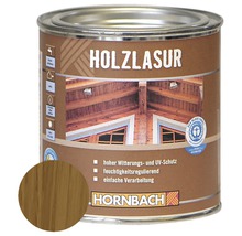 Holzlasur in einer Dose mit Umweltzeichen Blauer Engel und Hornbach Logo