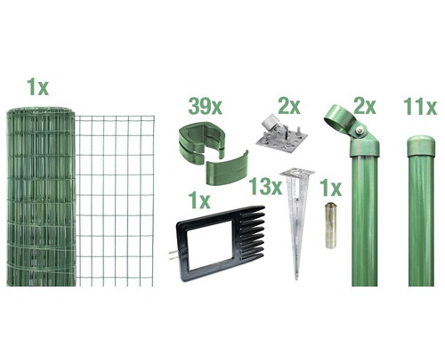 Zaunkomplett-Set ALBERTS Fix-Clip Pro®, für Einschlaghülse 25 m x 153 cm grün