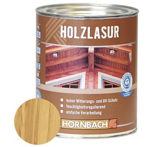 Holzlasur im Farbeimer mit Farbbeispiel und dem Blauer Engel Siegel