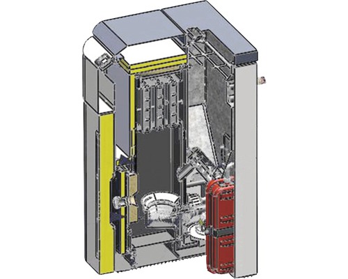 Illustration eines technischen Produkts mit Details zu internen Komponenten