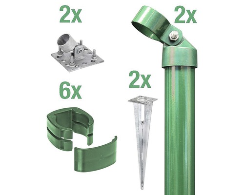 Eckpfosten ALBERTS Fix-Clip Pro® Set für Maschendrahthöhe 122 cm zum Aufschrauben grün