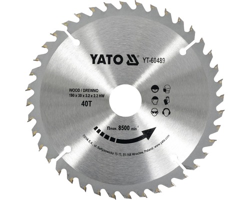 Yato Kreissägeblatt für Holz, 190 x 30 Millimeter, 40 Zähne