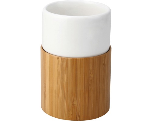 Zahnputzbecher Form & Style Curetta Keramik mit Bambus weiß braun