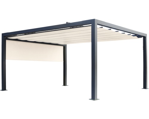 Pergola mit Stoffdach und Seitenteil als Sonnenschutz