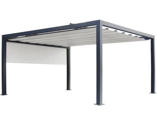 Pergola mit Lamellendach und Seitenteil für den Garten