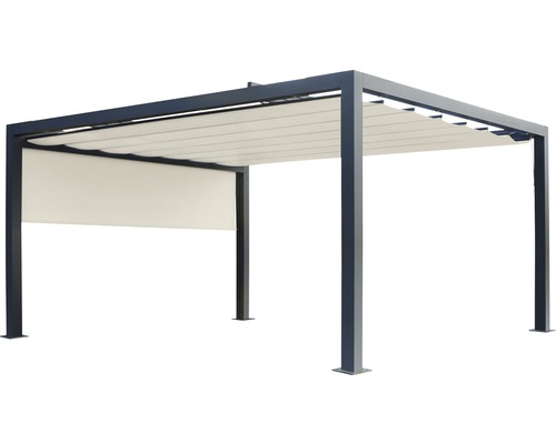 Pergola mit Lamellendach und Seitenteil für den Garten