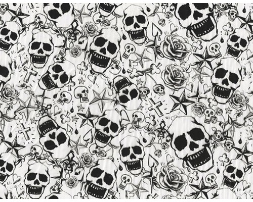 Wassertransferdruck Folie Skulls CD-515-MS 50x100 cm Tapete mit Totenköpfen, Rosen, Sternen und Kreuzen