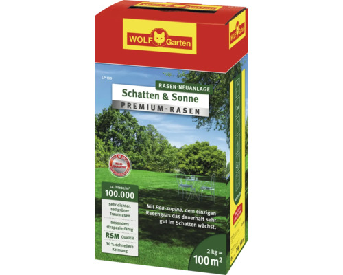 Rasensamen WOLF-Garten 'Premium Schatten-Sonne' 2 kg / 100 m²