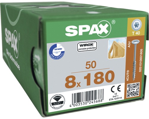 Spax Holzschraube Wirox Tellerkopf T40 Holz-Teilgewinde 8x180mm, Box 50 Stück