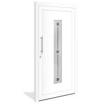 Weiße Haustür mit Glaseinsatz und Griff