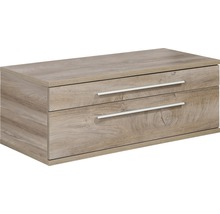 Holzfarbener Unterschrank mit zwei Schubladen und Griffen