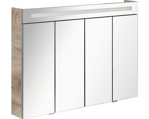 LED-Spiegelschrank Fackelmann Stanford 4-türig 110x78,5x16,5 cm braun Spiegelschrank mit Beleuchtung und drei Türen