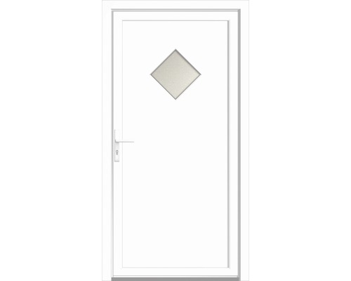 Weiße Außentür mit Diamantförmiger Glasscheibe