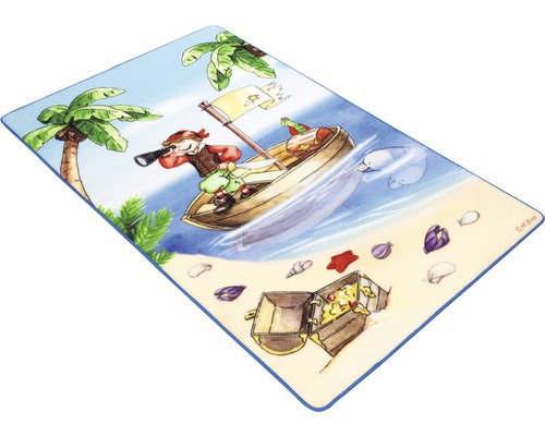 Spielteppich mit Piratenmotiv, Schatzinsel, Boot und Palmen