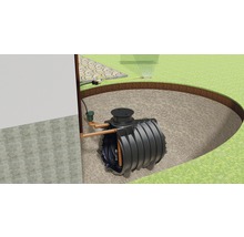 Illustration einer im Boden versenkten Regenwasserversickerungsanlage mit Pumpe