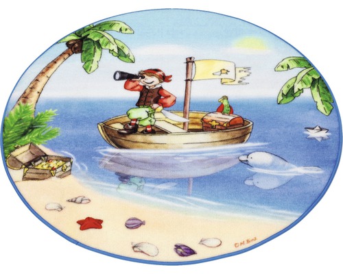 Runder Teppich mit Piratenmotiv, einschließlich Palme, Schatz und Ozean