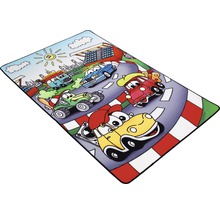 Spielteppich mit Cartoon-Autos auf Rennstrecke