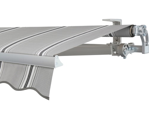 SOLUNA Gelenkarmmarkise Concept 3,5x2 Stoff Dessin A131 Gestell Silber E6EV1 eloxiert Antrieb rechts inkl. Motor und Wandschalter