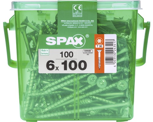 Spax Holzschraube Wirox Senkkopf Torx T30 Holz-Teilgewinde 6x100 mm 100 Stück Spax Universalschrauben 6 x 100 Millimeter im Aufbewahrungsbehälter