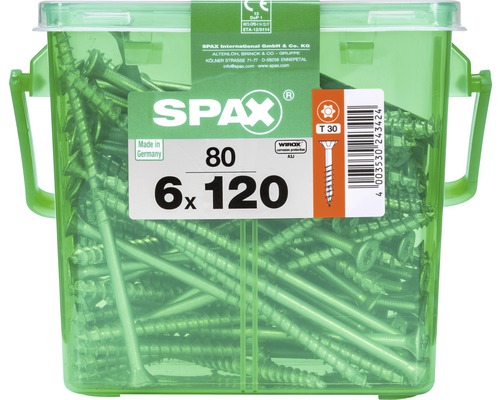 Spax Holzschraube Wirox Senkkopf Torx T30 Holz-Teilgewinde 6x120 mm 80 Stück Spax Universalschrauben 6 x 120 Millimeter in transparenter Box