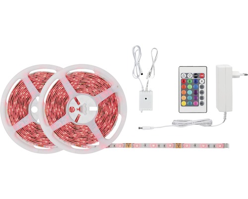 SimpLED Betriebsfertiges Strip-Set RGB 10 m 1010 lm 300 LED´s beschichtet 12V LED Streifen Set mit Fernbedienung, Netzteil und Steuerung