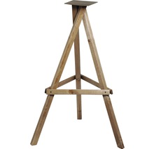 Holzeasel mit drei Beinen und quadratischer Ablagefläche.