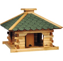 Vogelhaus im Blockhausstil mit Schindeldach