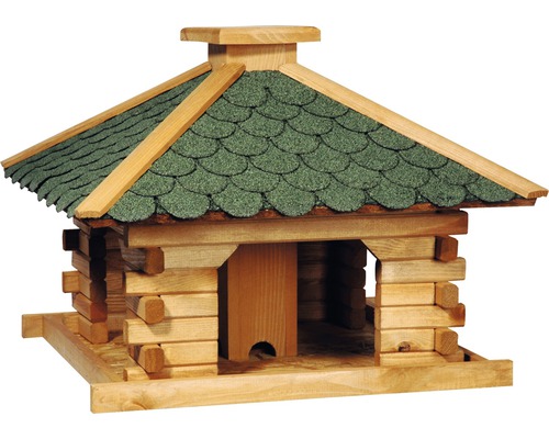 Vogelhaus im Blockhausstil mit Schindeldach