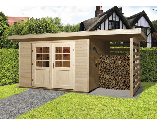 Gartenhaus weka inkl. Fußboden Unterkonstruktion 445 x 241 cm Holzgartenhaus mit Doppeltür und Holzlager
